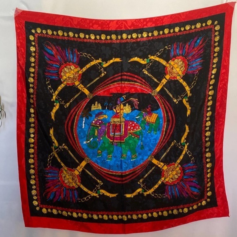 Bold Colored Scarf w/ Elephant